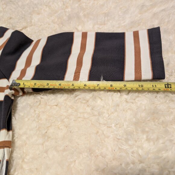 Veronica Beard Bertie Layered Top L - Charcoal/Tan/White Stripes, Gold Buttons - Picture 9 of 12